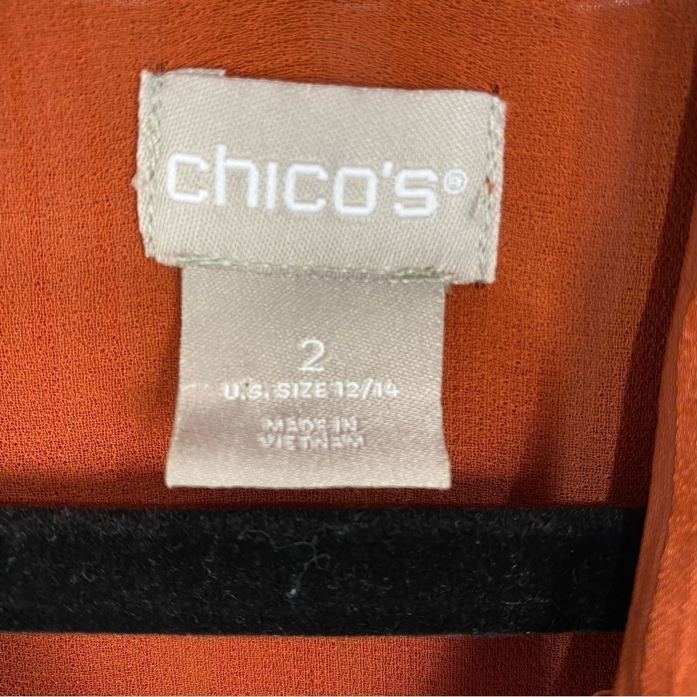 Chico's Orange Rust Button Down Bow Neckline Blou… - image 4